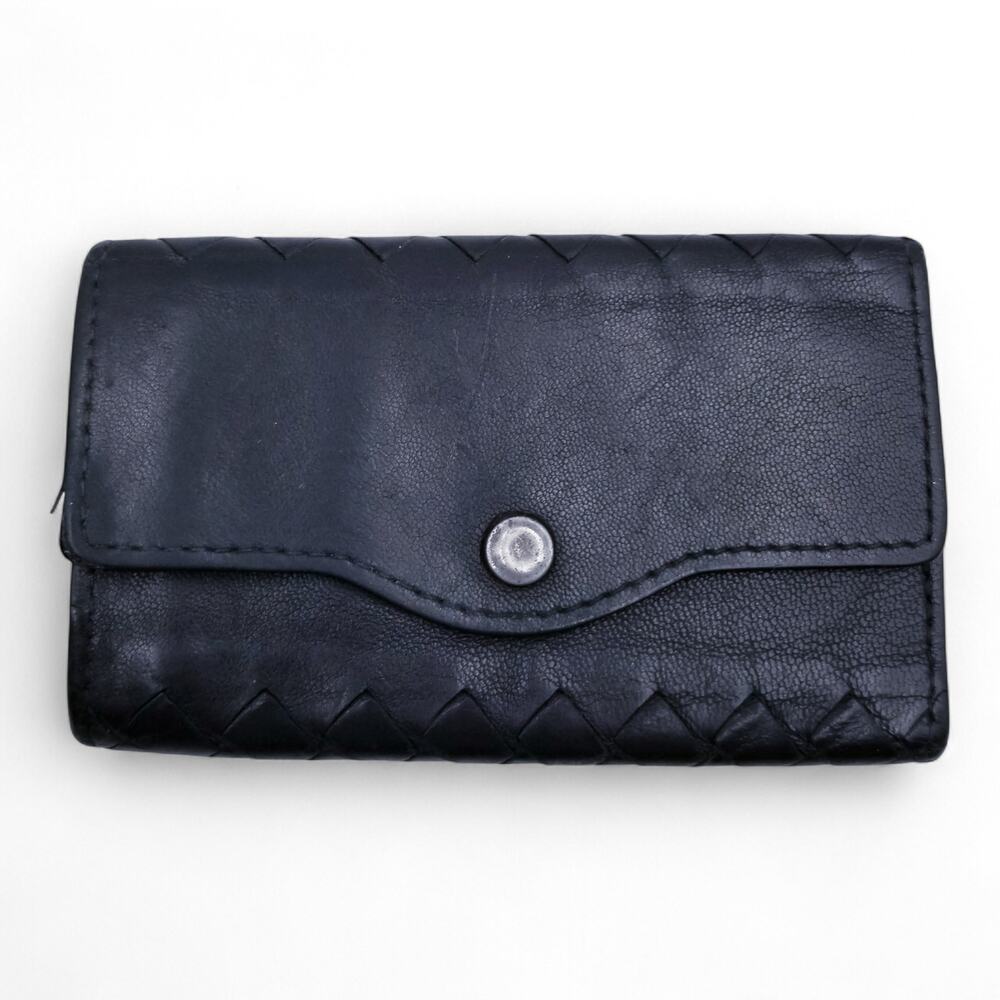 BOTTEGA VENETA Vintage Intrecciato Woven Leather Key CAse Black